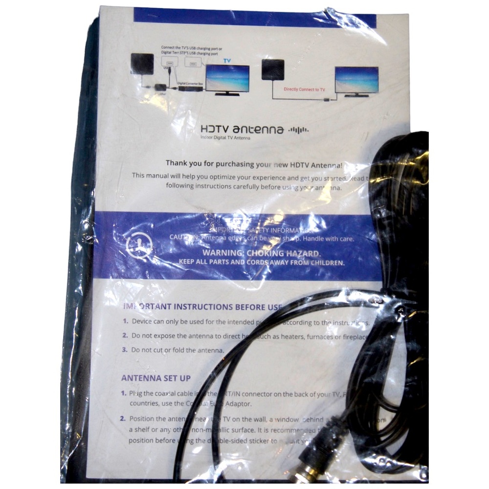 HDTV Flat Digital Amplified TV Antenna - Black